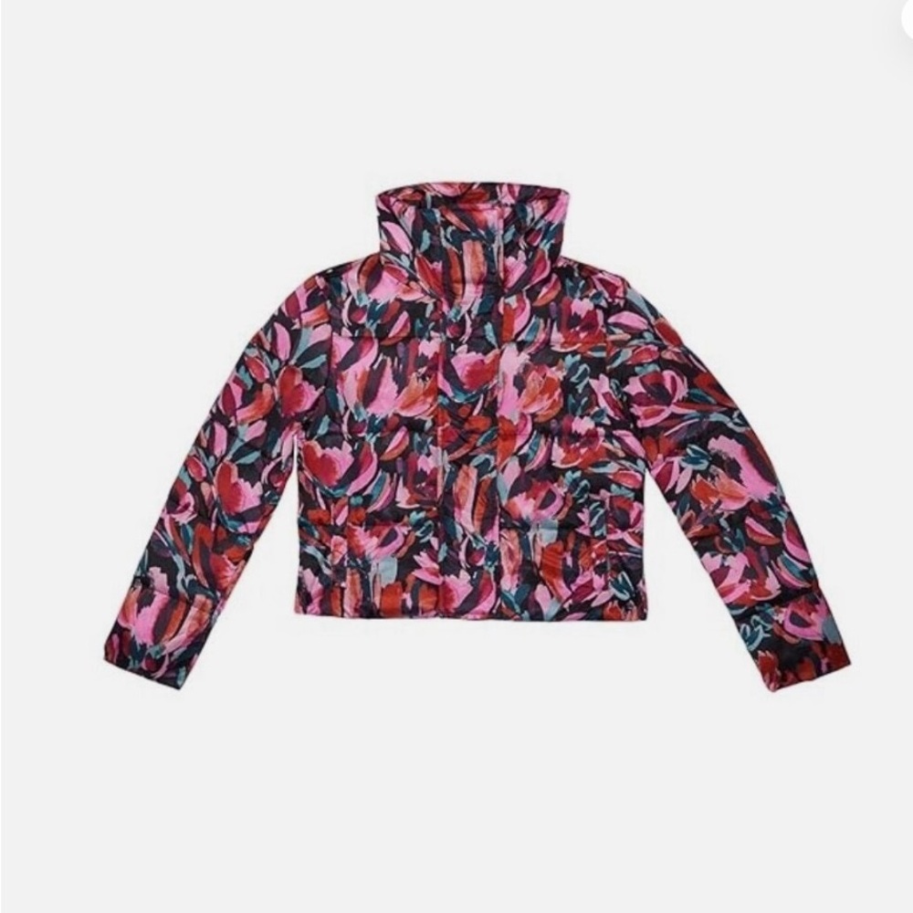 Milly Minis Pink Multi Floral Cropped Puffer